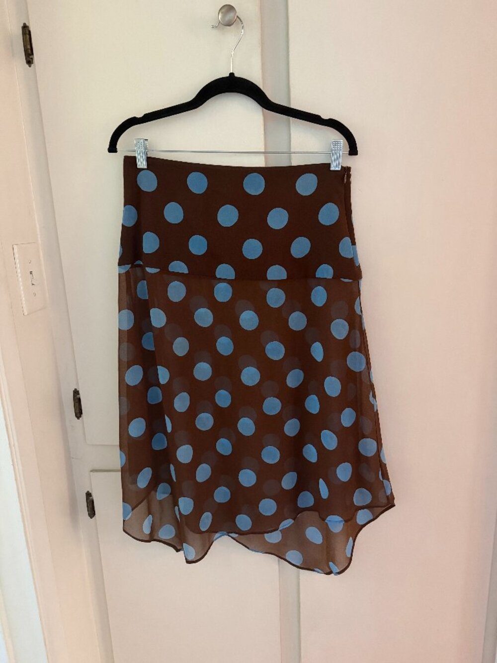 Zara Brown and Blue Polka Dot Midi Skirt
